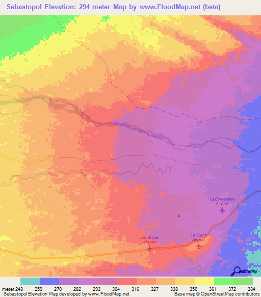 Sebastopol,Colombia Elevation Map