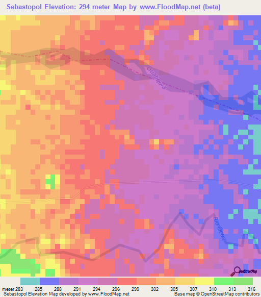 Sebastopol,Colombia Elevation Map