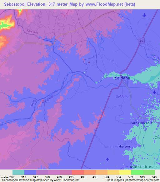 Sebastopol,Colombia Elevation Map