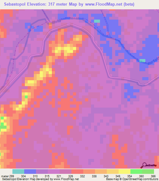 Sebastopol,Colombia Elevation Map