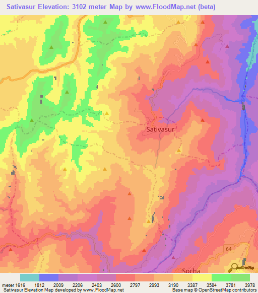 Sativasur,Colombia Elevation Map