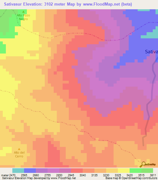 Sativasur,Colombia Elevation Map