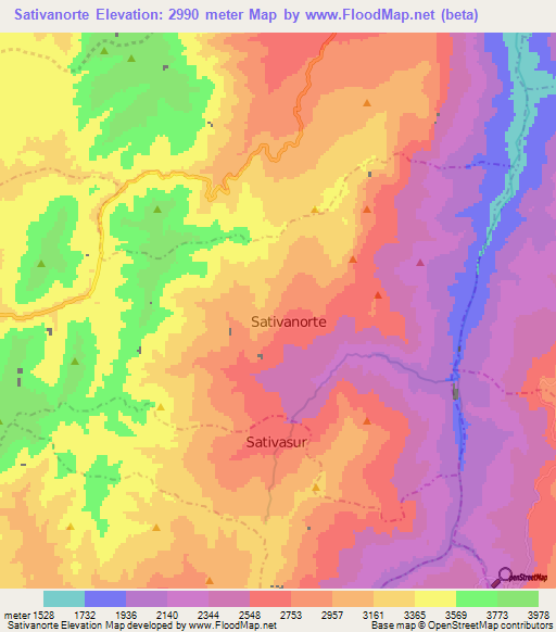 Sativanorte,Colombia Elevation Map