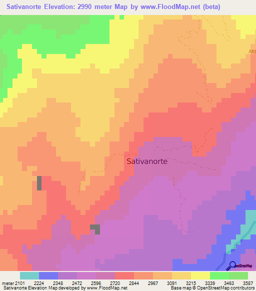 Sativanorte,Colombia Elevation Map