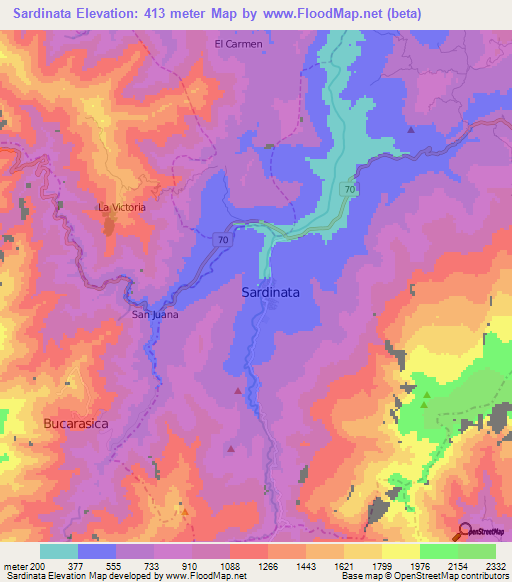 Sardinata,Colombia Elevation Map