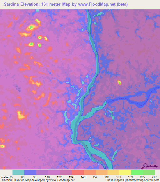 Sardina,Colombia Elevation Map