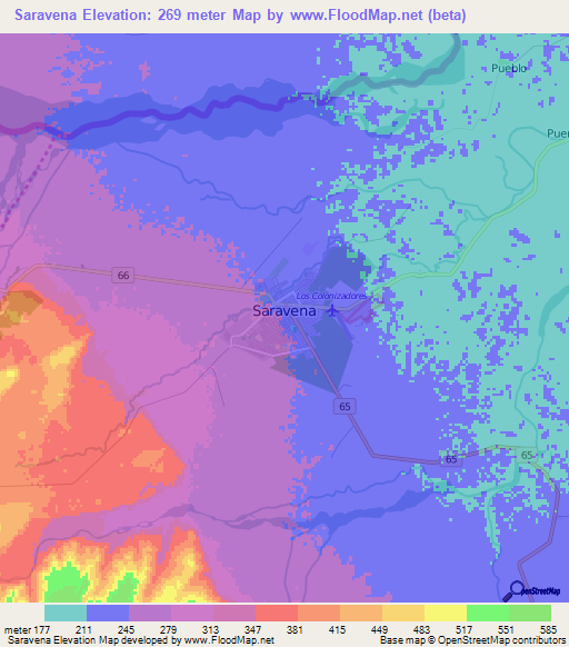 Saravena,Colombia Elevation Map