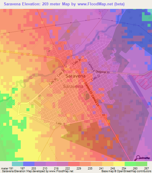 Saravena,Colombia Elevation Map