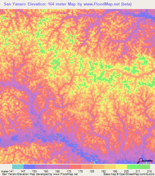 San Yanaro,Colombia Elevation Map