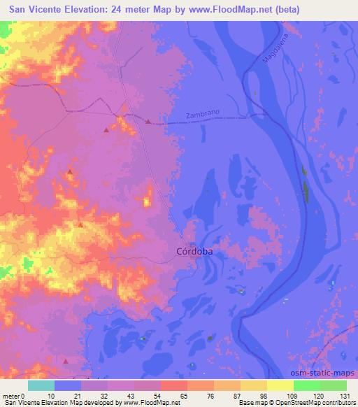 San Vicente,Colombia Elevation Map