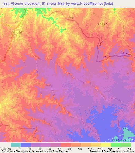 San Vicente,Colombia Elevation Map