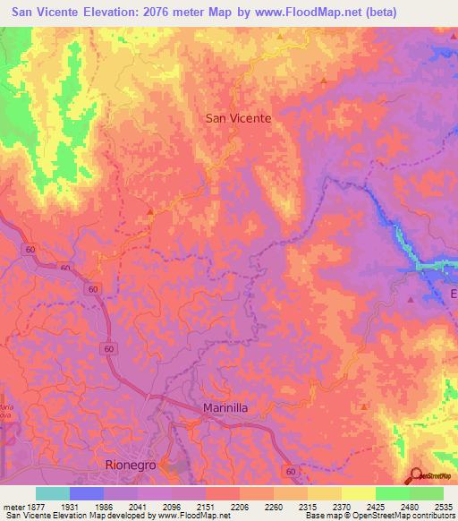 San Vicente,Colombia Elevation Map