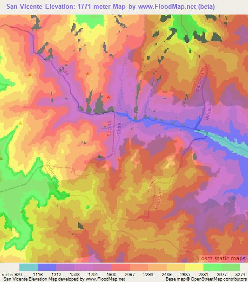 San Vicente,Colombia Elevation Map