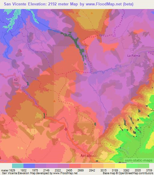 San Vicente,Colombia Elevation Map