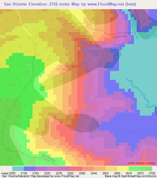 San Vicente,Colombia Elevation Map