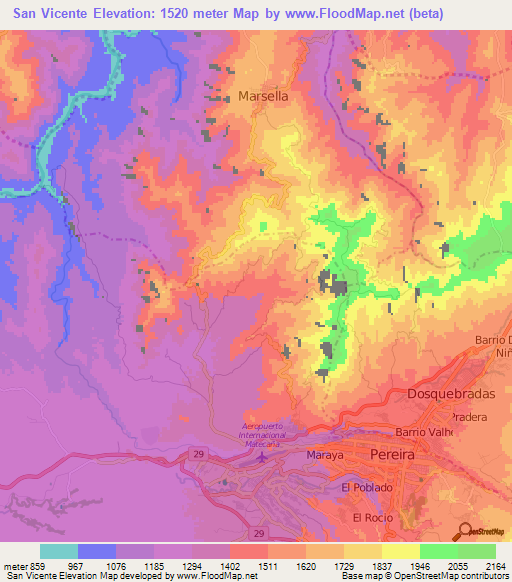 San Vicente,Colombia Elevation Map