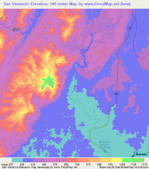 San Venancio,Colombia Elevation Map