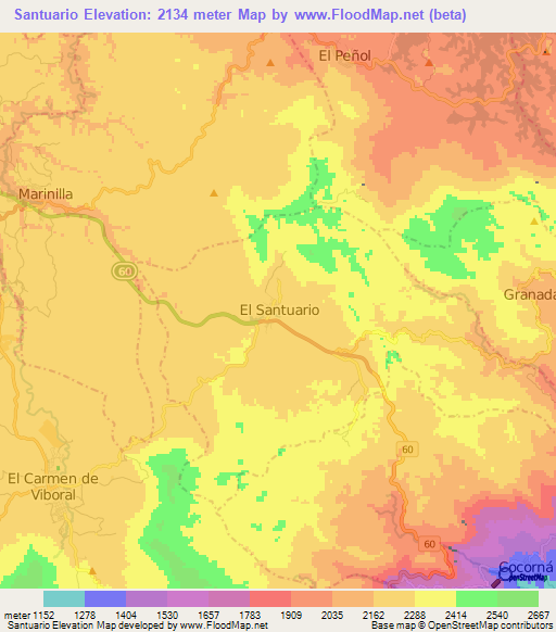 Santuario,Colombia Elevation Map