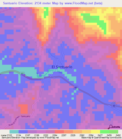 Santuario,Colombia Elevation Map