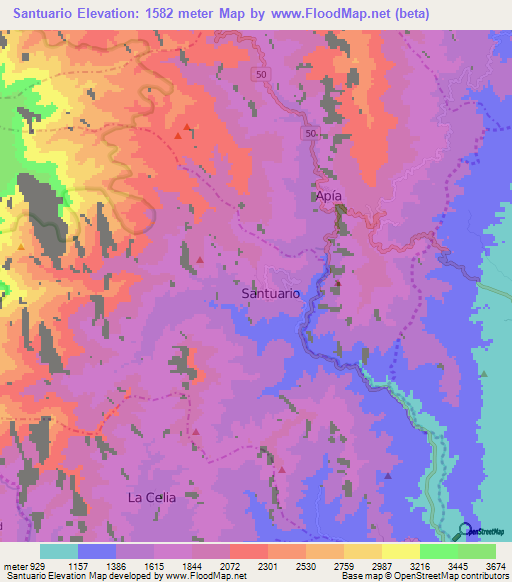 Santuario,Colombia Elevation Map