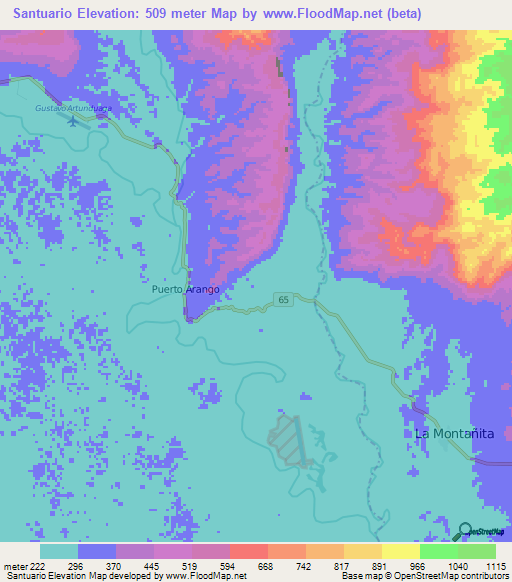 Santuario,Colombia Elevation Map