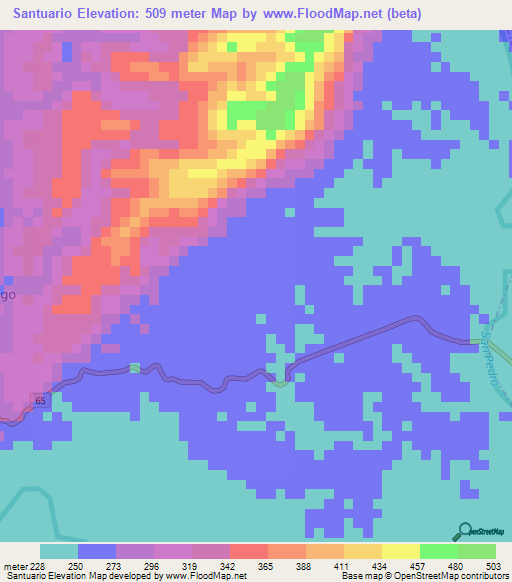 Santuario,Colombia Elevation Map