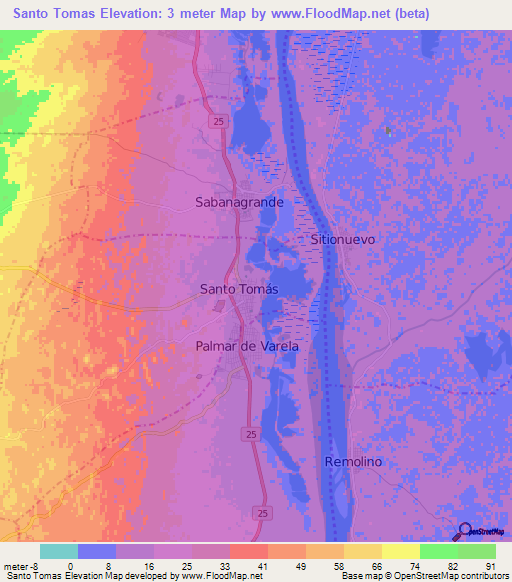 Santo Tomas,Colombia Elevation Map