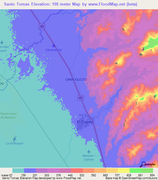 Santo Tomas,Colombia Elevation Map