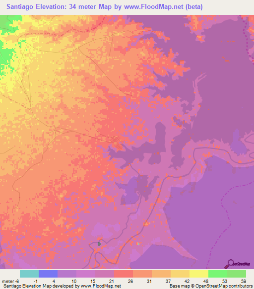 Santiago,Colombia Elevation Map