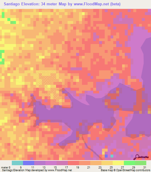 Santiago,Colombia Elevation Map