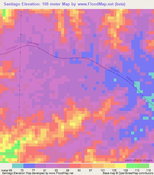 Santiago,Colombia Elevation Map