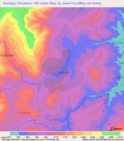 Santiago,Colombia Elevation Map