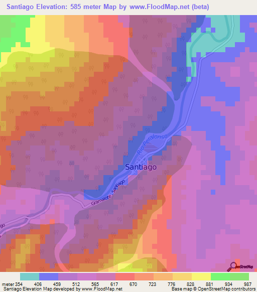 Santiago,Colombia Elevation Map