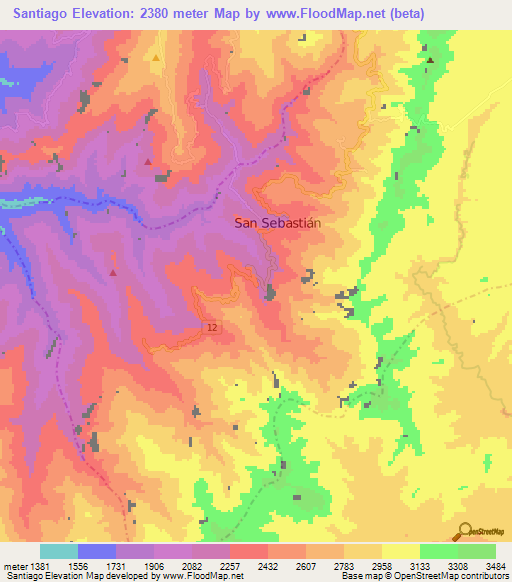 Santiago,Colombia Elevation Map