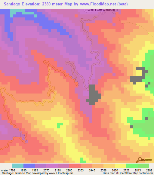 Santiago,Colombia Elevation Map