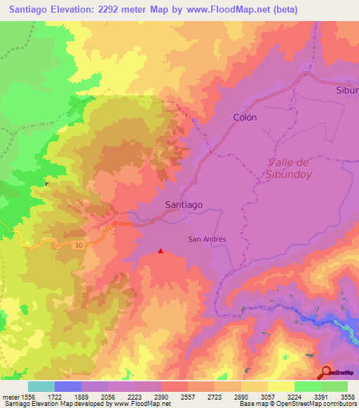 Santiago,Colombia Elevation Map