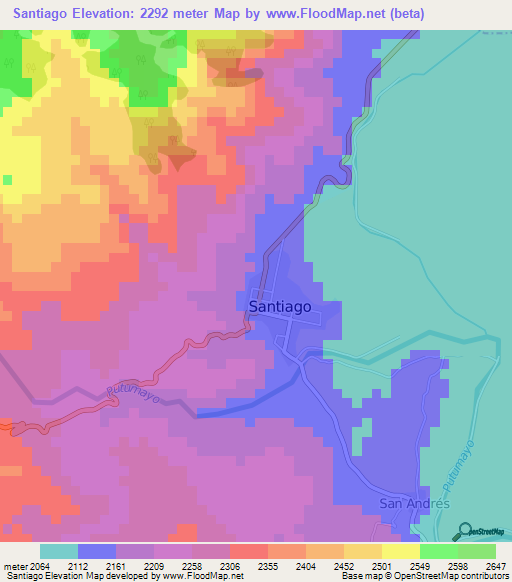 Santiago,Colombia Elevation Map