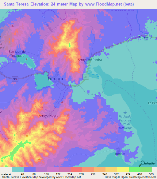 Santa Teresa,Colombia Elevation Map