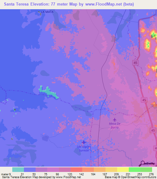 Santa Teresa,Colombia Elevation Map