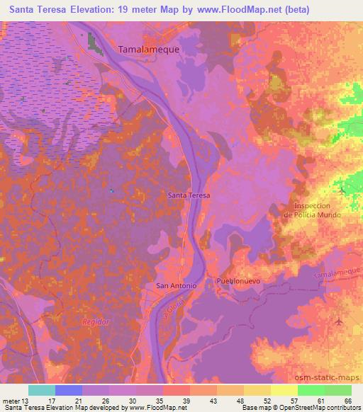 Santa Teresa,Colombia Elevation Map