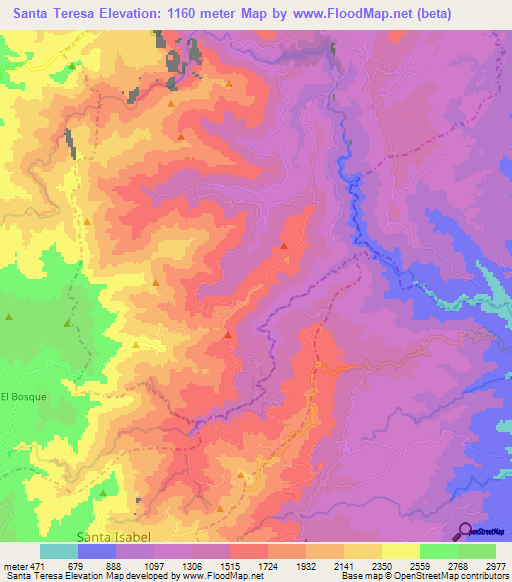 Santa Teresa,Colombia Elevation Map