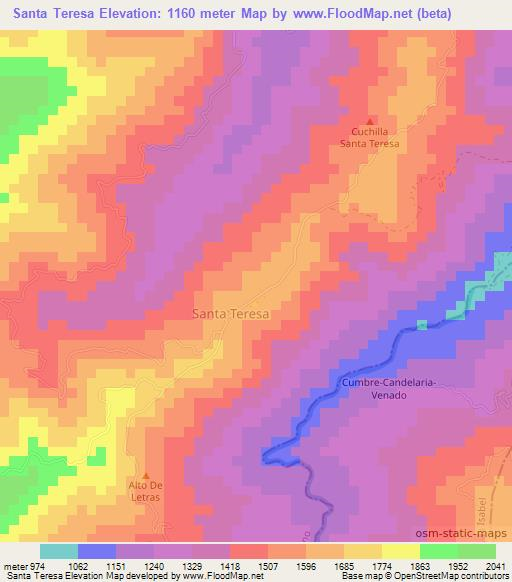 Santa Teresa,Colombia Elevation Map