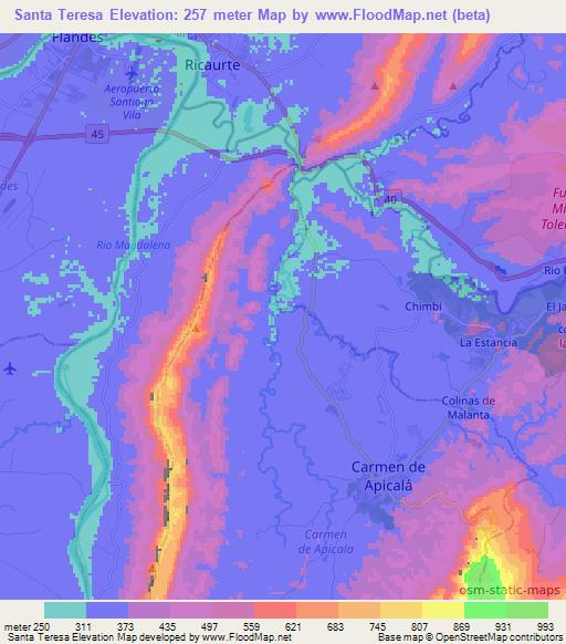 Santa Teresa,Colombia Elevation Map