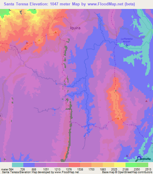 Santa Teresa,Colombia Elevation Map