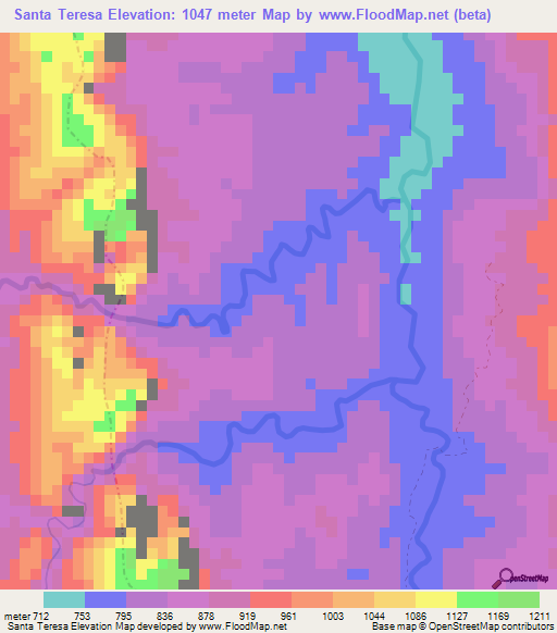 Santa Teresa,Colombia Elevation Map