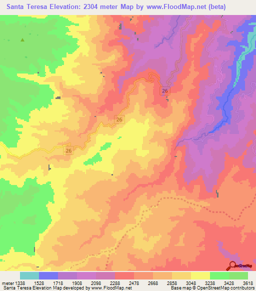 Santa Teresa,Colombia Elevation Map