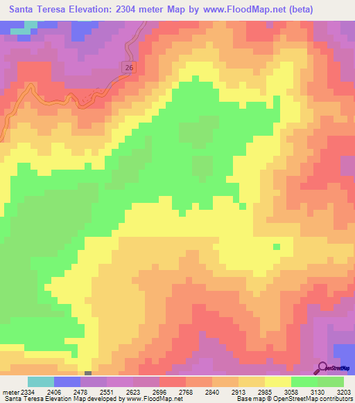 Santa Teresa,Colombia Elevation Map