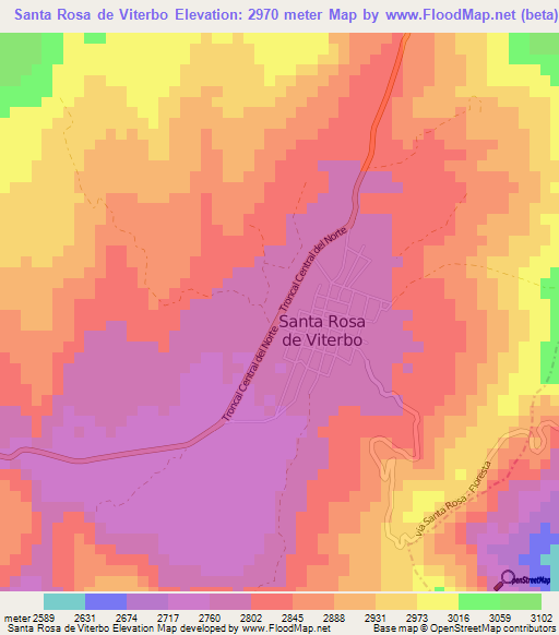 Santa Rosa de Viterbo,Colombia Elevation Map