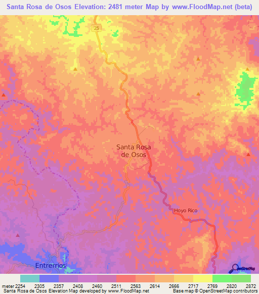 Santa Rosa de Osos,Colombia Elevation Map