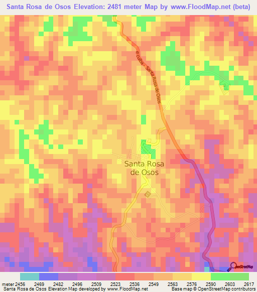 Santa Rosa de Osos,Colombia Elevation Map